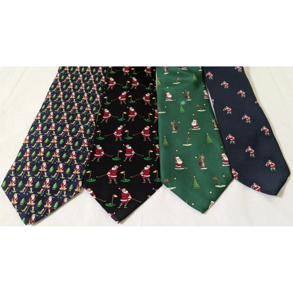 Festive Green and Blue Santa Golfing Merry Christmas Ties Lot of 4